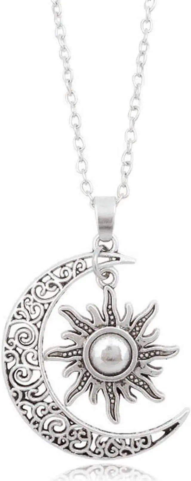 Alt view image 2 of 6 - Fashion Sun Moon Pendant Necklace, Classic Long Sweater Chain, Unisex Jewelry Gift, Bronze