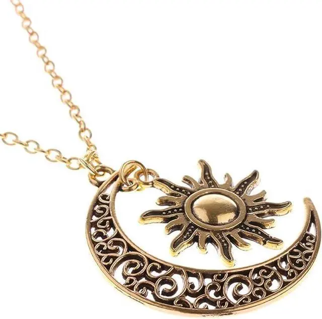 Alt view image 3 of 6 - Fashion Sun Moon Pendant Necklace, Classic Long Sweater Chain, Unisex Jewelry Gift, Bronze