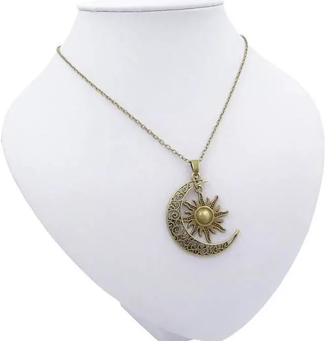 Alt view image 6 of 6 - Fashion Sun Moon Pendant Necklace, Classic Long Sweater Chain, Unisex Jewelry Gift, Bronze