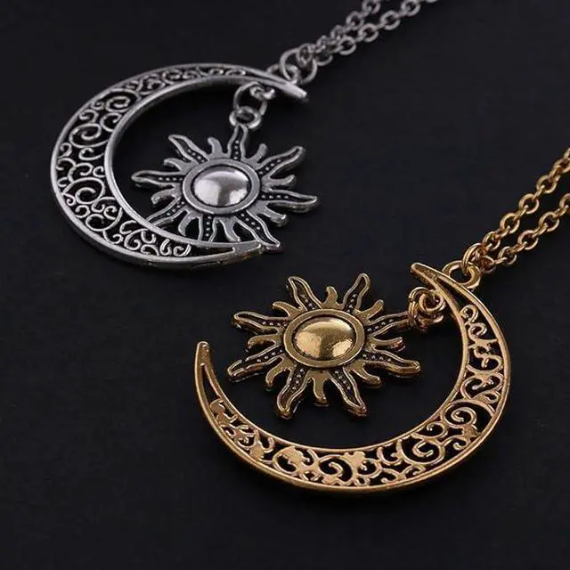 Alt view image 4 of 6 - Fashion Sun Moon Pendant Necklace, Classic Long Sweater Chain, Unisex Jewelry Gift, Bronze