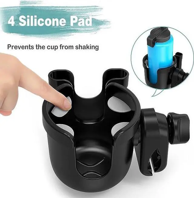 Alt view image 2 of 6 - Stroller Cup Holder with Phone Holder, Universal Bottle Holder for Wheelchair, Walker, Bike, Scooter, Stroller Accessories for Uppababy, Nuna, Bugaboo, Doona, Gifts for Women, Mom, Men