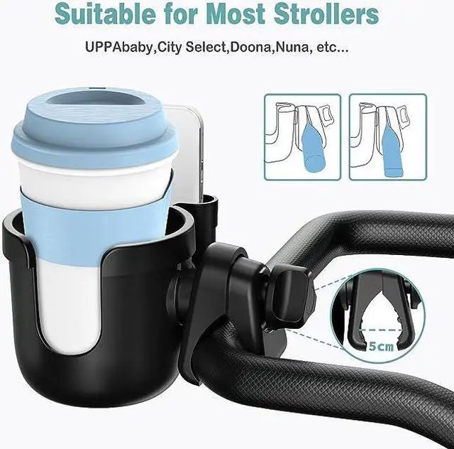 Alt view image 4 of 6 - Stroller Cup Holder with Phone Holder, Universal Bottle Holder for Wheelchair, Walker, Bike, Scooter, Stroller Accessories for Uppababy, Nuna, Bugaboo, Doona, Gifts for Women, Mom, Men