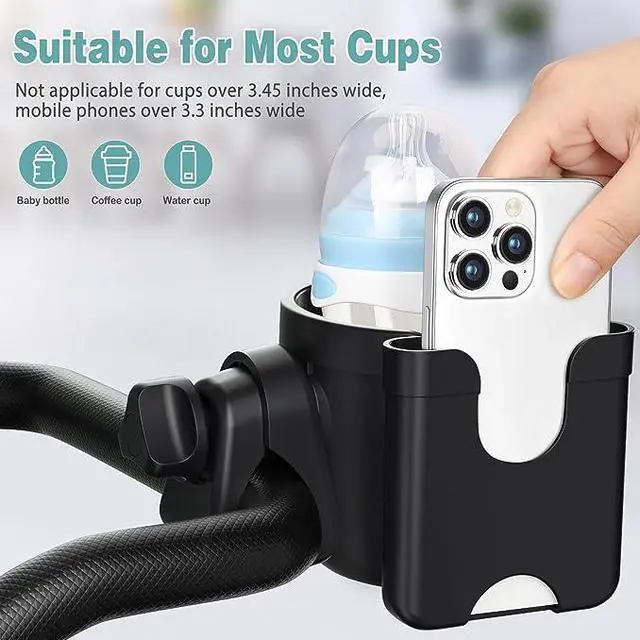 Alt view image 5 of 6 - Stroller Cup Holder with Phone Holder, Universal Bottle Holder for Wheelchair, Walker, Bike, Scooter, Stroller Accessories for Uppababy, Nuna, Bugaboo, Doona, Gifts for Women, Mom, Men