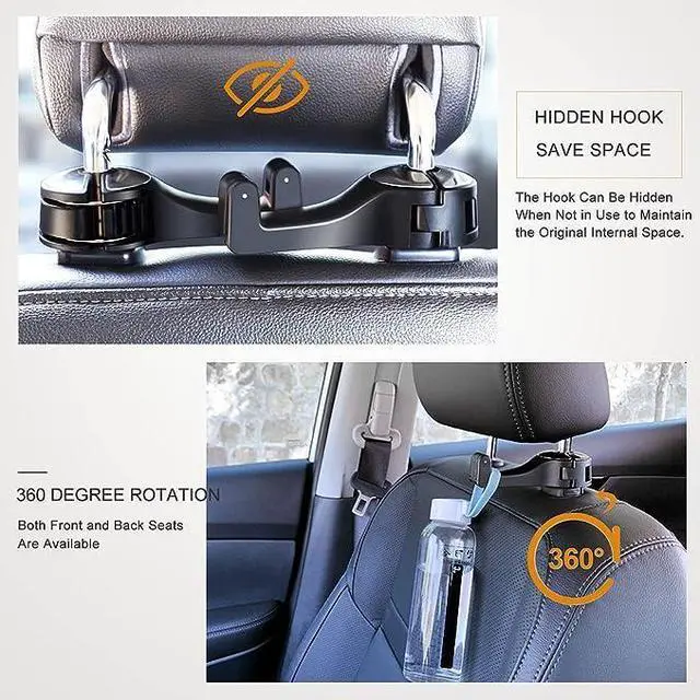 Alt view image 5 of 6 - Car Headrest Hidden Hook with Phone Holder, Car Seat Hooks for Purses and Bags, Universal 360° Rotation Headrest Hooks Purse Holder for Car, Car Purse Hook Holder (Silver)