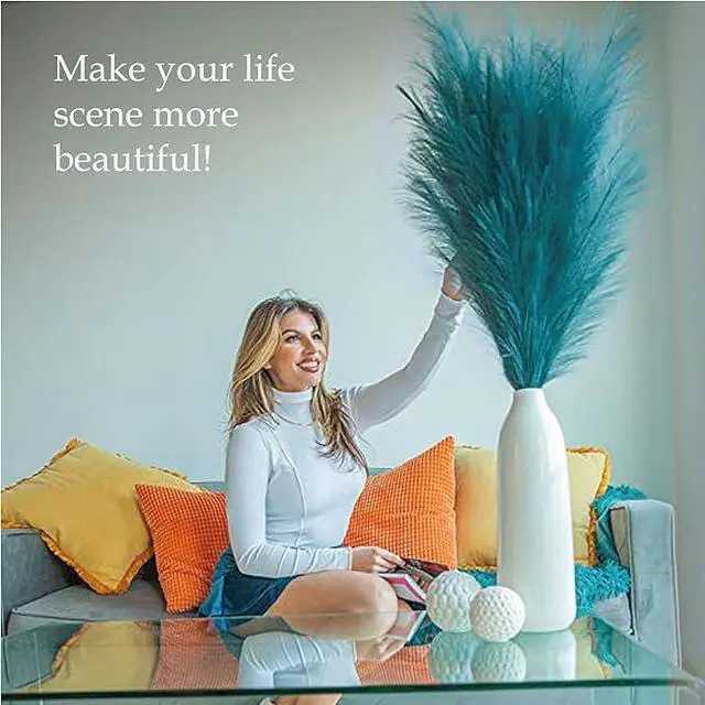 Alt view image 4 of 4 - Faux Pampas Grass Wreath for Bohemian Wall Decor, 27 Inch Artificial Pampas Grass Wreaths for Front Door, Fluffy Beige, No Smell, No Shedding, Intensive Pampas Bouquet Wreath