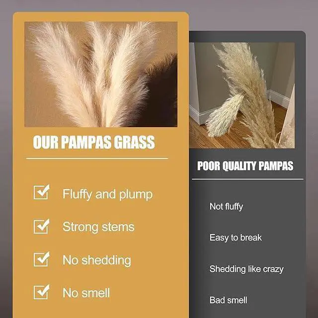 Alt view image 2 of 6 - Artificial Tall Pampas Grass Decoration, 3 Stems Bulk Ivory Faux Pampas Grass, 42 Inch Fluffy Pampas Grass for Floor Vase, Bohemian Pompoms for Home Wedding Party.