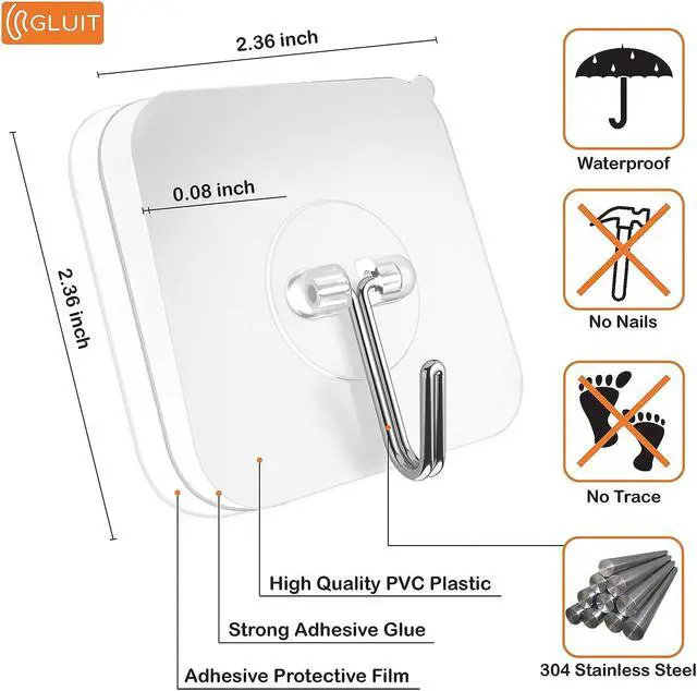 Alt view image 2 of 7 - 22lbs Heavy Duty Waterproof Adhesive Wall Hooks for Home, Office and Outdoor, Pack of 12