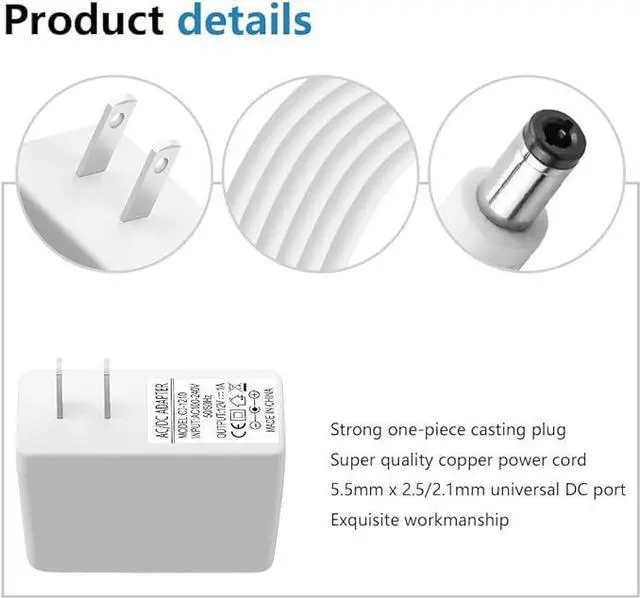 Alt view image 4 of 6 - 12V 1A Power Supply 12 Volt 1A 12W White AC Adapter 12volt 500mA 600mA Power Adapter 100V~240V AC to DC Converter with 5.5x2.5mm Tip for LED Light CCTV Camera WiFi Router Cyber Monitor