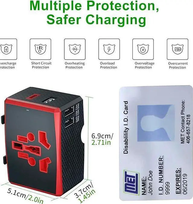 Alt view image 7 of 7 - Universal Travel Adapter Plug Adapter Worldwide with 3 USB + 1 USB-C 3.0A + International AC Socket All-in-One Travel Adapter Wall Charger Power Plug for USA EU UK AUS - Type A, C, G, I