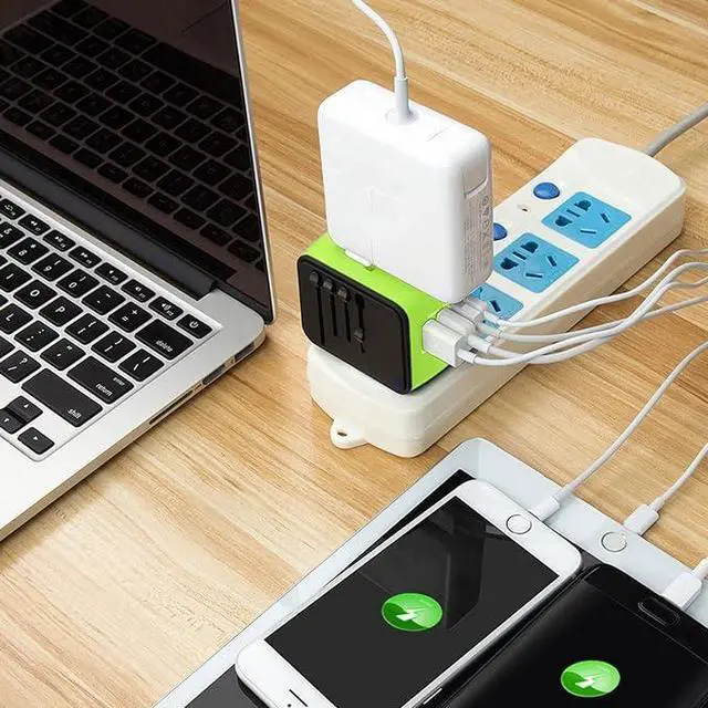 Alt view image 4 of 6 - Universal International Travel Power Adapter W/High Speed 2.4A USB-A, 3.0A Type-C Wall Charger, European Adapter, Worldwide AC Outlet Plugs Adapters for Europe, UK, US, AU, Asia-Green