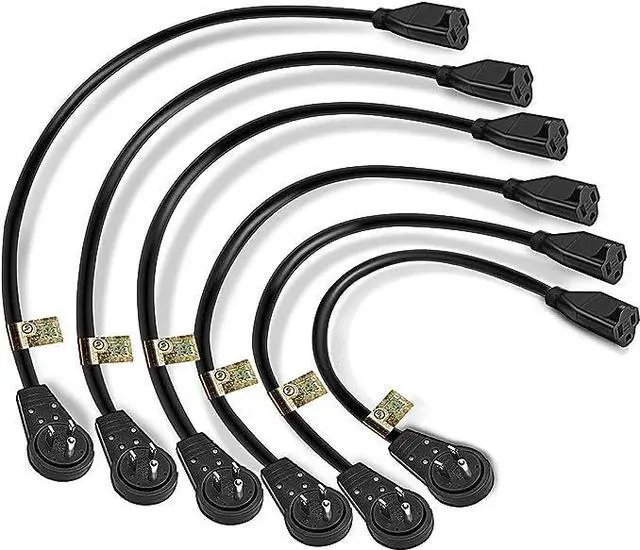 Alt view image 4 of 4 - 360° Rotating Flat Plug Extension Cord 1 Foot, 14AWG 3 Prong Extension Cord, Low Profile Right Angle Power Cord, Flat Extension Cord Grounded Wire, 15A- UL Certified, Black (6 Pack)