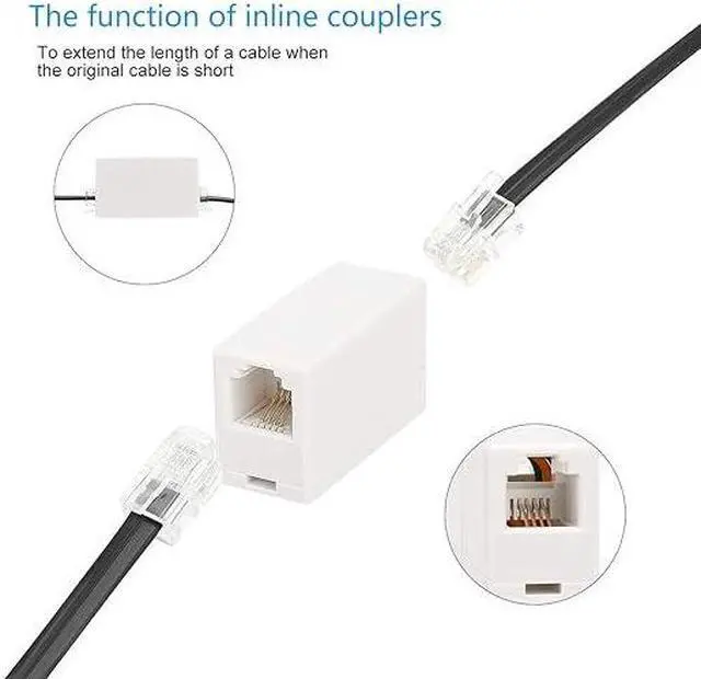Alt view image 4 of 7 - Phone Extension Cord 33 Ft, Telephone Cable with Standard RJ11 Plug and 1 in-Line Couplers and 20 Cable Clip Holders, White