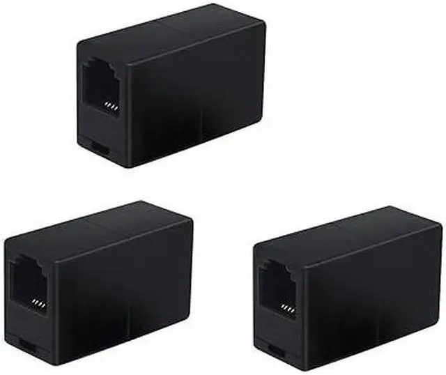 Main image of 3 Pack Phone Line Connector Coupler, RJ11 6P4C Modular Female to Female Straight Telephone Extension Cord Coupler Adapter Jack - Black