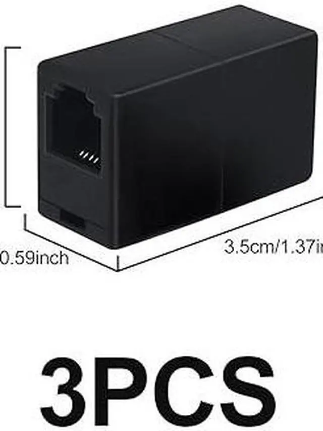 Alt view image 3 of 6 - 3 Pack Phone Line Connector Coupler, RJ11 6P4C Modular Female to Female Straight Telephone Extension Cord Coupler Adapter Jack - Black