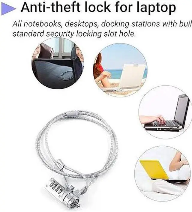 Alt view image 3 of 6 - Laptop Lock Cable Chain, Theft Deterrent 4 Digit Password for Notebook PC, for Notebooks/Desktops with Built in Standard Security Locking Slot Hole