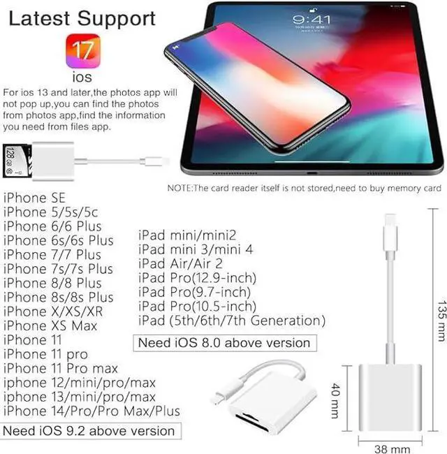 Alt view image 2 of 5 - Sd Card Reader for iPhone iPad Camera,Dual Card Slot Memory Card Reader Supports SD and TF Card Trail Camera Viewer Sd Card Adapter Portable Micro Sd Card Reader No Application Required Plug and Play