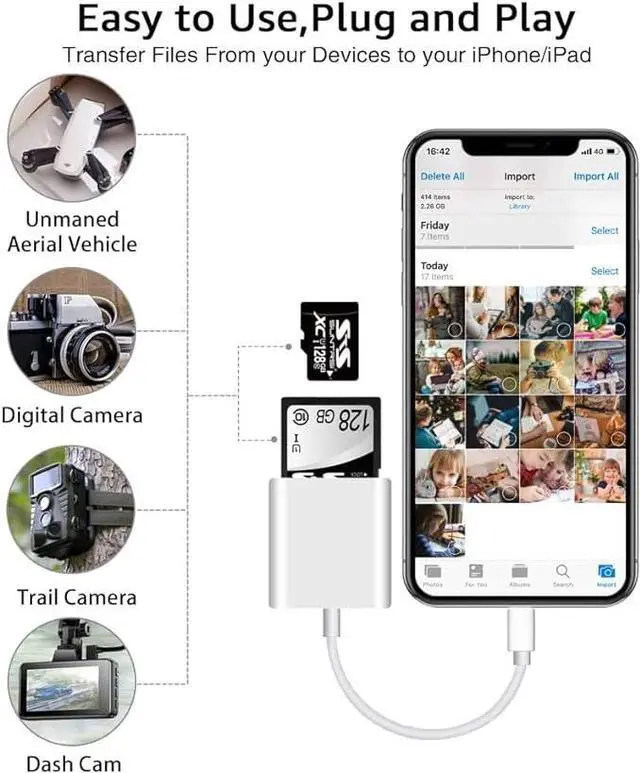 Alt view image 5 of 5 - Sd Card Reader for iPhone iPad Camera,Dual Card Slot Memory Card Reader Supports SD and TF Card Trail Camera Viewer Sd Card Adapter Portable Micro Sd Card Reader No Application Required Plug and Play