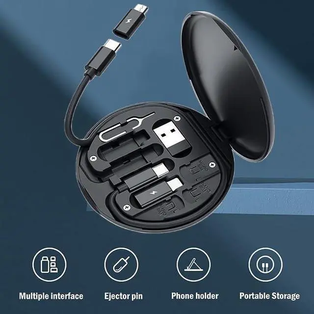 Alt view image 3 of 5 - USB C Adapter OTG Cable Kit, Multi Charging Cable Case Convertor USB C to iOS Device/Type C/Micro/USB A Adapter, Data Transfer Contains Card Slot for Traveling, Use as Phone Holder (Black)