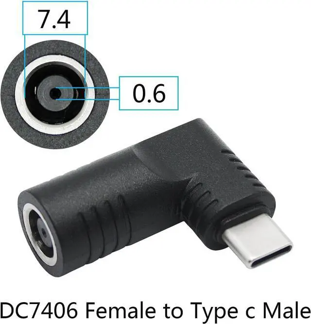 Alt view image 4 of 6 - Right Angle DC 7406 to USB C Connector Adapter, 90 Degree PD 65W DC 7.4mm x 0.6mm to USB Type C Male Plug Power Charge Adapter for Laptop, Phone - Black