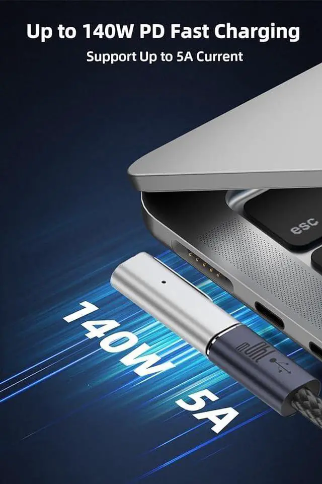 Alt view image 5 of 6 - 140W 90 Degree USB C to Magnetic 3 Charging Adapter Compatible with MacBook Pro 2023 (M2, 14/16 inch), MacBook Air 2022 (M2), MacBook Pro 2021 (M1, 14/16 inch)