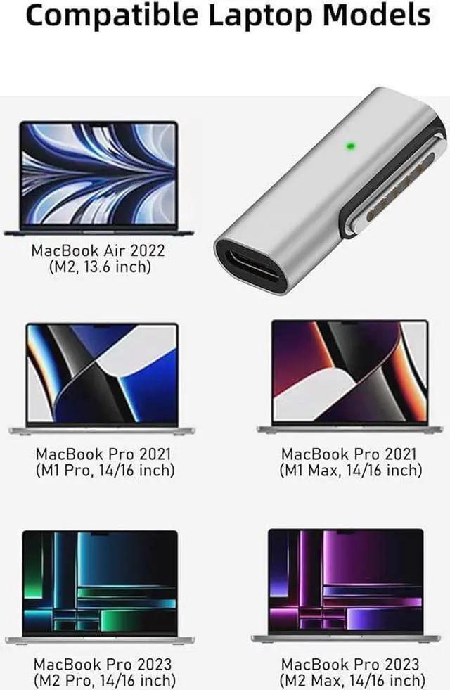 Alt view image 6 of 6 - 140W 90 Degree USB C to Magnetic 3 Charging Adapter Compatible with MacBook Pro 2023 (M2, 14/16 inch), MacBook Air 2022 (M2), MacBook Pro 2021 (M1, 14/16 inch)