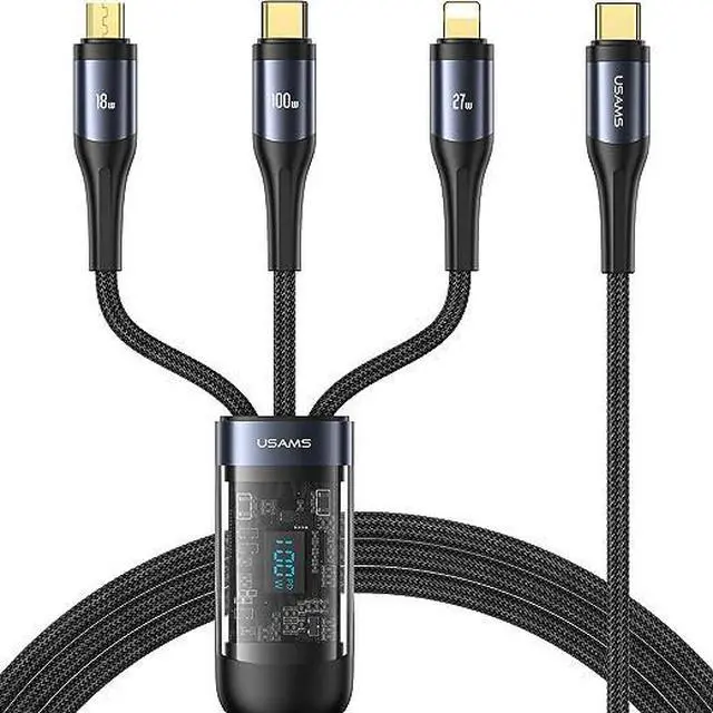 Main image of Multi Charging Cable PD 100W USB C Fast Charger Cable with LED Display Nylon Braided Cord 3-in-1 C to Type C/Micro/Phone Connectors Compatible with Laptop/Tablet/Phone