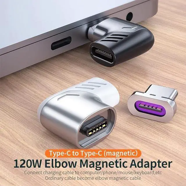 Alt view image 3 of 6 - USB C Magnetic Adapter, Magnetic USB C to USB C Connector Right Angle with PD 120W Fast Charge&480Mbps Data Transfer Compatible with MacBook Pro/Air and More Type C Smartphone, Laptop, Tablet (Black)