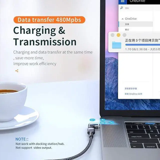 Alt view image 5 of 6 - USB C Magnetic Adapter, Magnetic USB C to USB C Connector Right Angle with PD 120W Fast Charge&480Mbps Data Transfer Compatible with MacBook Pro/Air and More Type C Smartphone, Laptop, Tablet (Black)