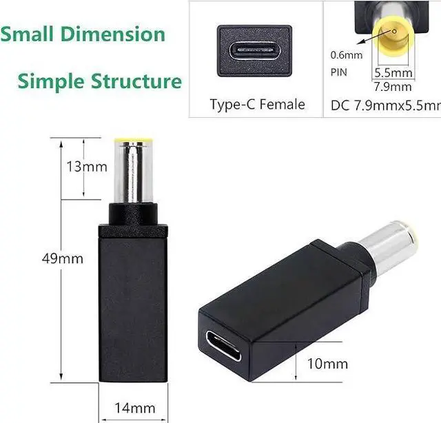 Alt view image 3 of 6 - 100W PD USB Type C Female Input to DC 7.9mm x 5.5mm Power Charging Adapter for T60 T61 T400 T410 T420 T430 T500 T510 T520 T530 X60 Z60 X200 X201 X220(Black 2)(100w-7955a2)