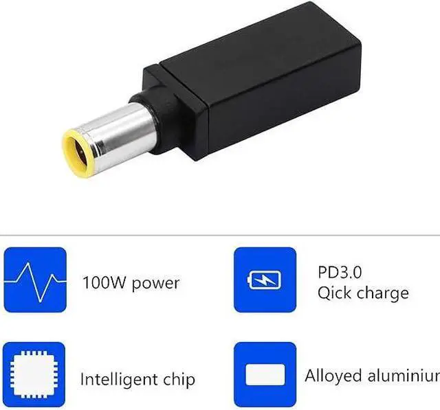 Alt view image 4 of 6 - 100W PD USB Type C Female Input to DC 7.9mm x 5.5mm Power Charging Adapter for T60 T61 T400 T410 T420 T430 T500 T510 T520 T530 X60 Z60 X200 X201 X220(Black 2)(100w-7955a2)