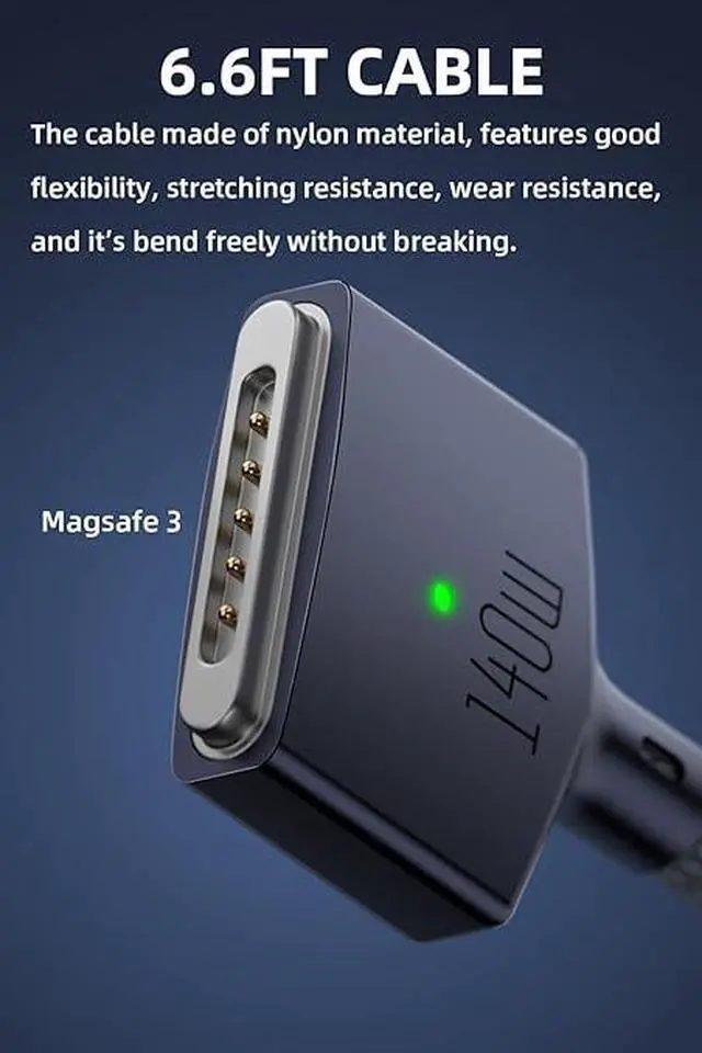 Alt view image 4 of 5 - 140W USB C to Magnetic 3 Charging Cable 6.6ft, Compatible with MacBook Pro 2023 (M2, 14/16 inch), MacBook Air 2022 (M2), MacBook Pro 2021 (M1, 14/16 inch) - Midnight