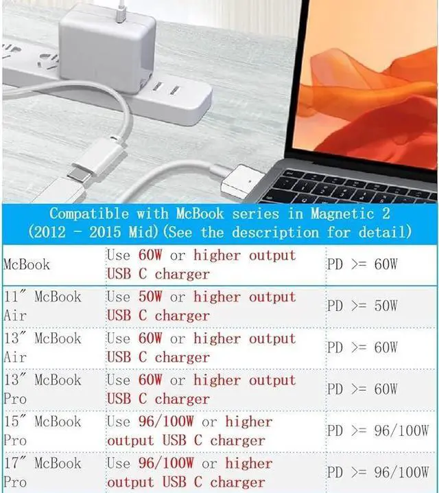 Alt view image 5 of 6 - USB C Female to Magnetic 2 T Tip Charging Cable Converter for Magnetic 2 T Tip for Pro 13/15 inch for air 11/13 inch(After Late 2012 Models)