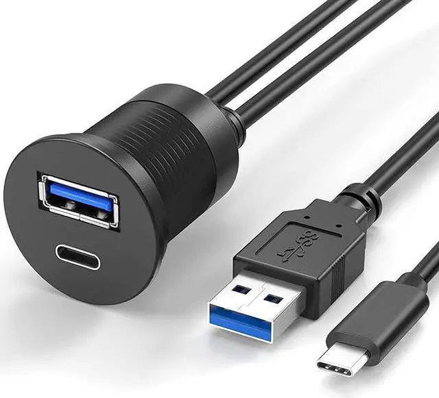 Main image of USB Type C 3.0 and USB 3.0 Male to Female Flush Mount Cable Waterproof Kit Accessories Car Dash Panel Mount Adapter Converter Extension Extender for Car Boat Motorcycle Motorbike 3 Feet