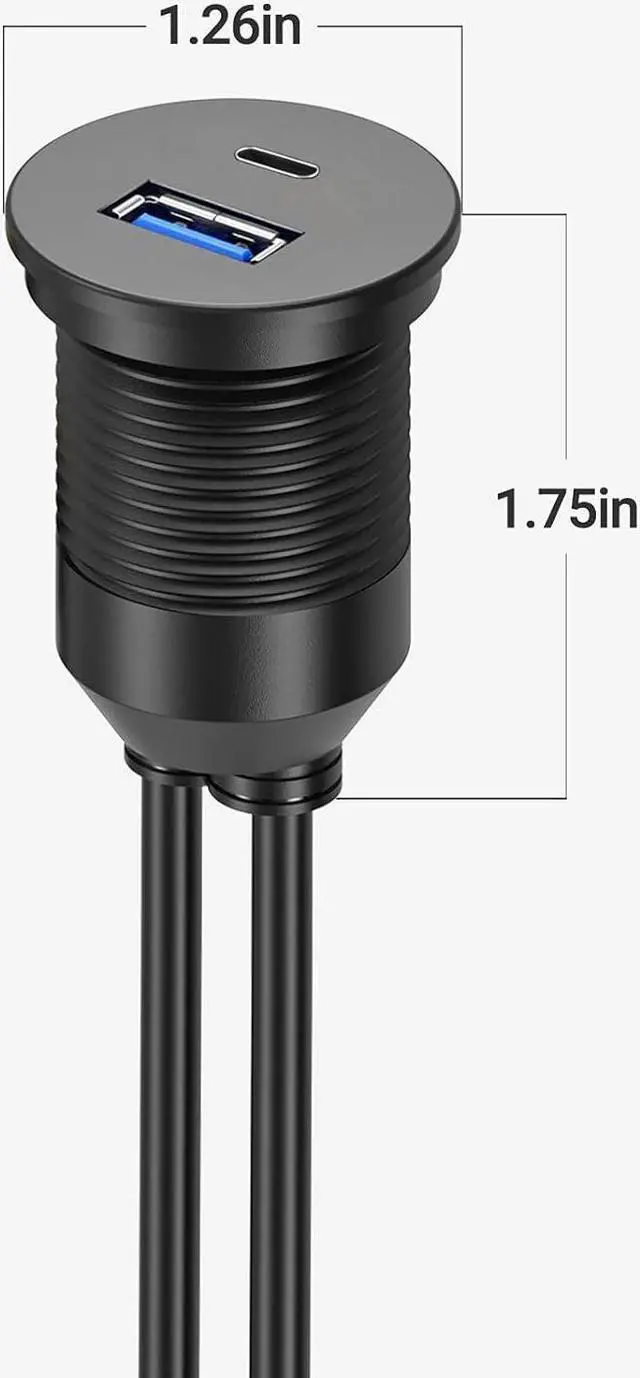 Alt view image 2 of 7 - USB Type C 3.0 and USB 3.0 Male to Female Flush Mount Cable Waterproof Kit Accessories Car Dash Panel Mount Adapter Converter Extension Extender for Car Boat Motorcycle Motorbike 3 Feet