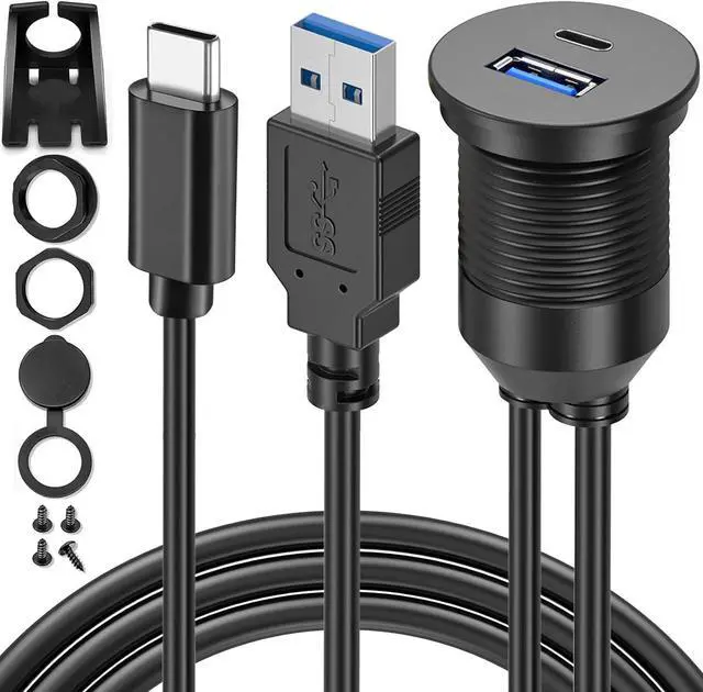 Alt view image 5 of 7 - USB Type C 3.0 and USB 3.0 Male to Female Flush Mount Cable Waterproof Kit Accessories Car Dash Panel Mount Adapter Converter Extension Extender for Car Boat Motorcycle Motorbike 3 Feet