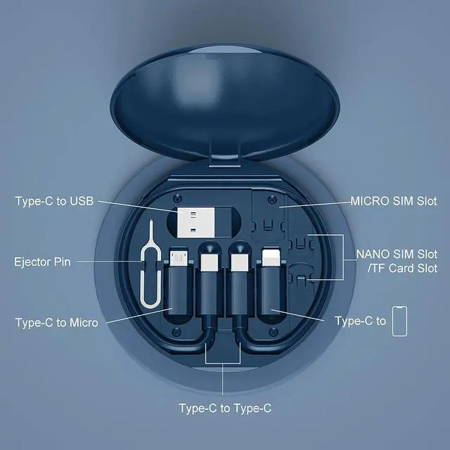 Alt view image 6 of 6 - USB Adapter, Micro USB Charging Cable with USB C Lighting Adapter, Lighting to USB C Adapter, Multi Charging Cable Storage Box Contains SIM Card Holder