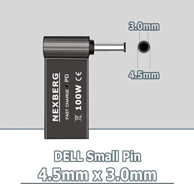 Alt view image 2 of 5 - 100W PD USB Female Type-C to Male DC Power Supply Converter Charging Adapter Plug Notebook and Laptop Tip Connector for DELL Inspiron, Latitude, Chromebook, Vostro, XPS (4.5mm x 3.0mm)