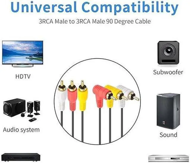 Alt view image 4 of 7 - RCA Extenion Cable (5FT/1.5M), Composite AV Extension Cable, 90 Degree 3RCA Male to Female Extension Audio Cable with Gold Plate for DVD, CD, AV, TV etc