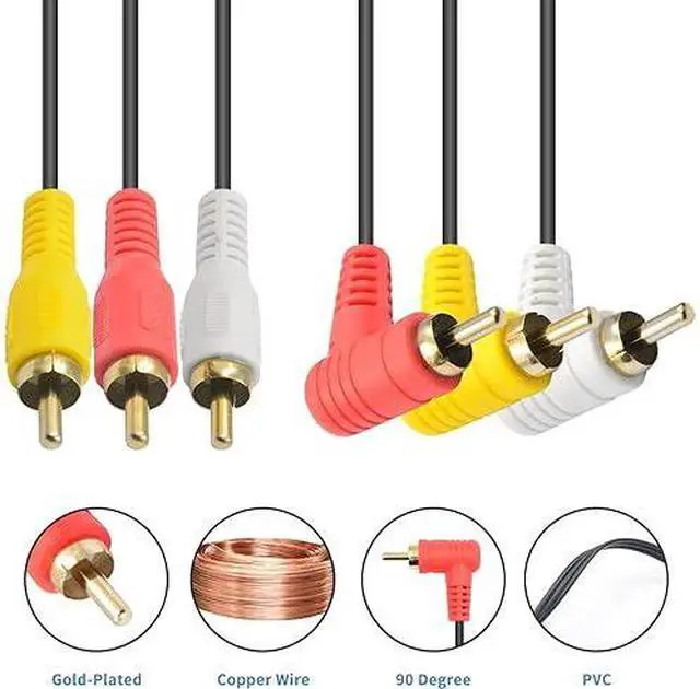 Alt view image 6 of 7 - RCA Extenion Cable (5FT/1.5M), Composite AV Extension Cable, 90 Degree 3RCA Male to Female Extension Audio Cable with Gold Plate for DVD, CD, AV, TV etc