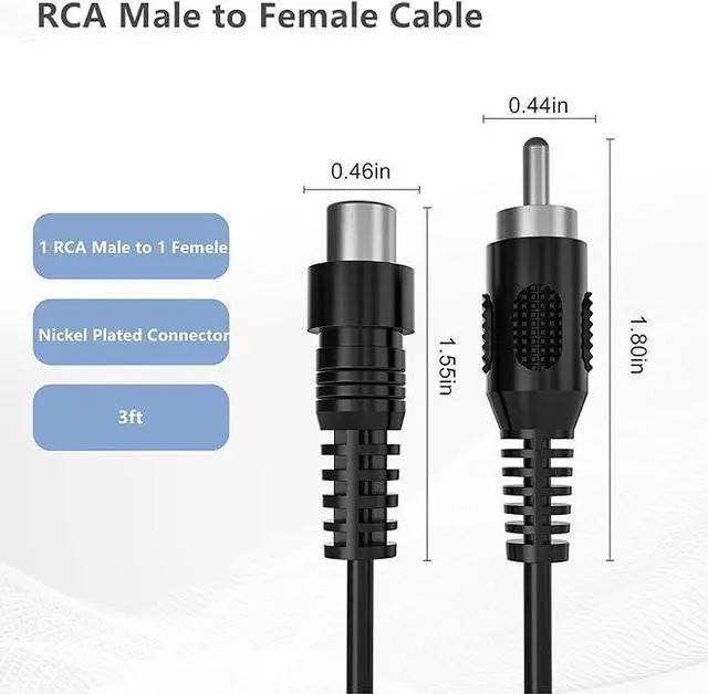 Alt view image 3 of 6 - RCA Extension Cable, 2 Pack 3ft Audio Video RCA Male to Female Cord Ullnosoo for Speaker, Subwoofer, Camera, HDTV, Amplifier