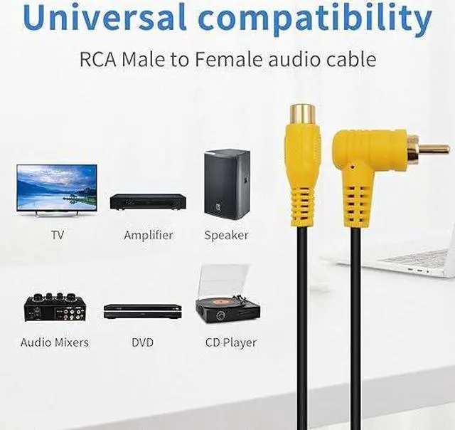 Alt view image 6 of 6 - 90 Degree RCA Extension Cable, 24K Gold-Plated Subwoofer RCA Cable, RCA Male to Female Audio Cable Supports Shielded Digital Analogue for HDTV, DVD, Amplifiers 1-Pack (5FT/1.5M)