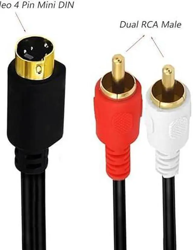 Alt view image 5 of 5 - S-Video 4 Pin Mini DIN to RCA Splitter Cable, Gold Plated 4 Pin Mini DIN S-Video Male to 2 RCA Male Audio Y Splitter Extension Adapter Cable (1.5M/5 Feet)