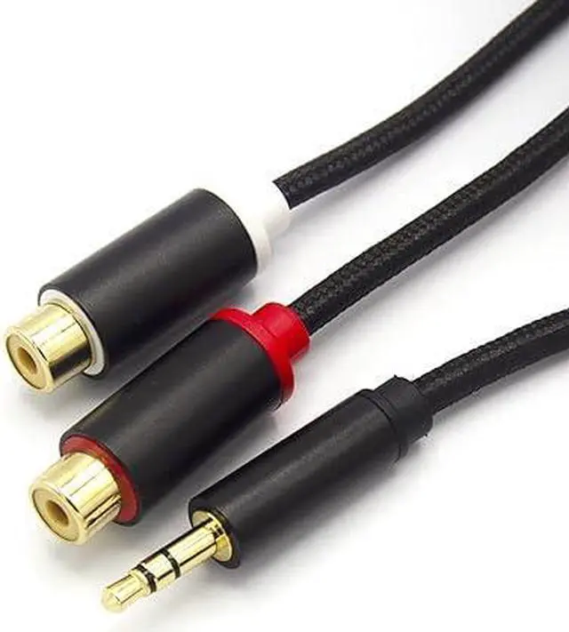 Alt view image 5 of 7 - RCA Connector Audio Cable 3.5mm Male to 2 Famale 1 feet, RCA Stereo Audio Y-Adapter Splitter Cable Hi-Fi Sound Gold Plated Copper Shell Nylon-Braided
