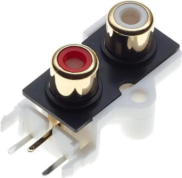 Alt view image 3 of 4 - 2X Phono Sockets, Gold Plated Contact Parts, PCB - RCA Female Jack 4 Pin Mounted AV Concentric Outlet 2 Socket Connector Stereo Audio Video