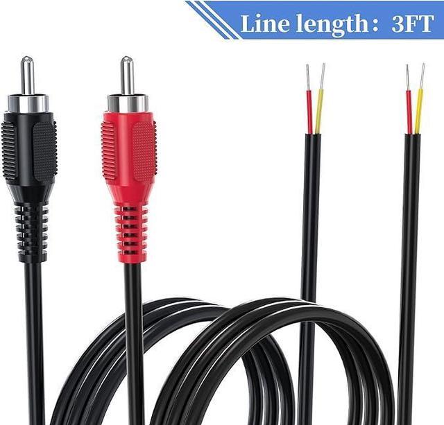RCA to Speaker Wire Adapter, 18AWG 2 Pack 3ft RCA Male Plug to Bare Cable  Open End, UIInosoo Audio Cable, Red and Black