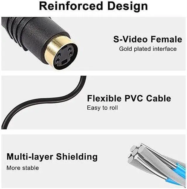 Alt view image 6 of 7 - S-Video to RCA Cable Composite RCA Female to S-Video 4 Pin Mini DIN Terminale Female AV Stereo Audio Video Connector Adapter Extension Cable-2PCS 15CM/5.9Inch