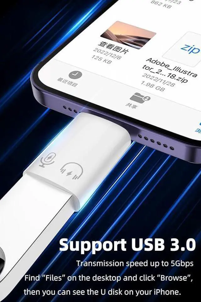 Alt view image 4 of 6 - AreMe 2 Pack USB C/USB 3.0 Female to Lightning Male OTG Adapter for iPhone/iPad, Support Connect Card Reader, U Disk, USB Flash Drive, Keyboard, Mouse, Lavalier Microphone, Digital Headphone