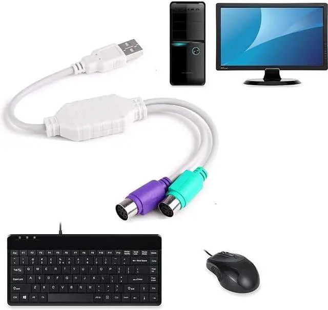 Alt view image 4 of 5 - 2-Pack Dual PS/2 to USB Adapter for PS/2 Port Mouse and Keyboard, Male to Female Cable