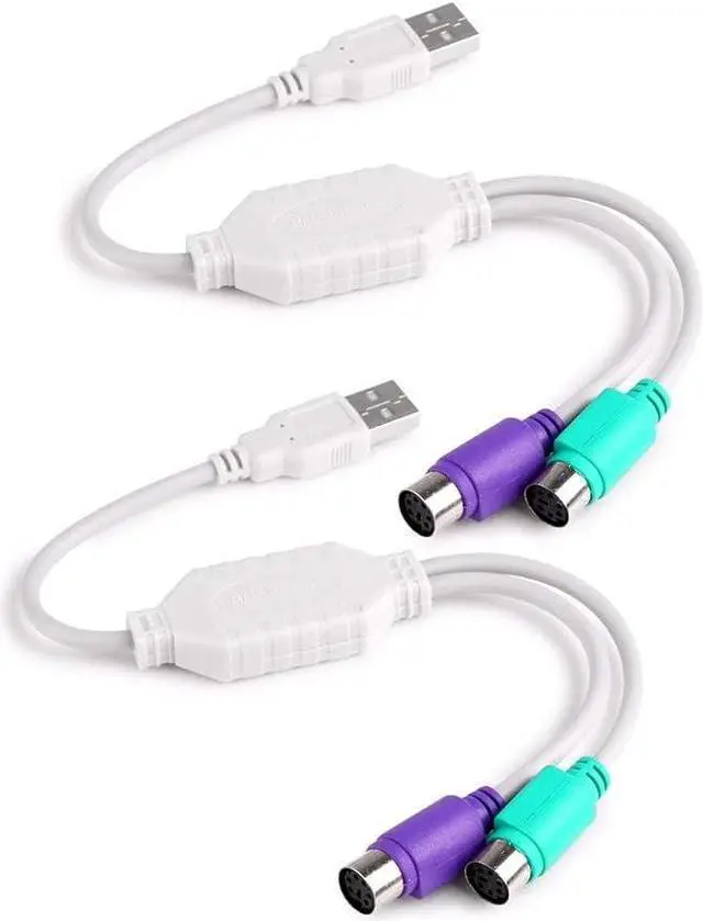 Alt view image 5 of 5 - 2-Pack Dual PS/2 to USB Adapter for PS/2 Port Mouse and Keyboard, Male to Female Cable