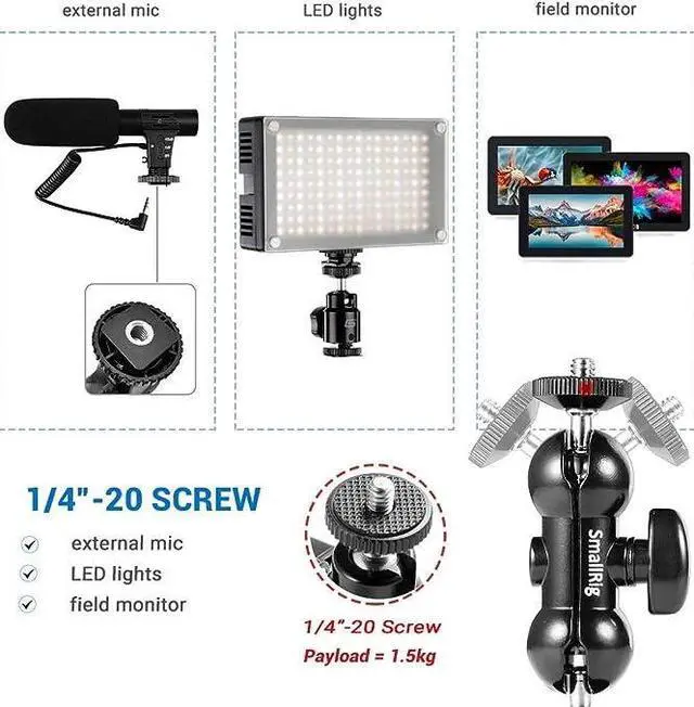 Alt view image 2 of 5 - Super Camera Clamp Mount, Double Ball Head Adapter, Fence Desk Table Mount for Ronin-M/Insta360/Gopro, Ball Head - 1138